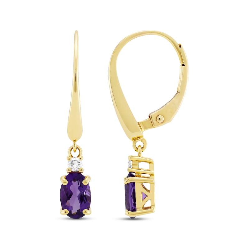 Main Image 3 of Oval-Cut Amethyst & Diamond Dangle Earrings 10K Yellow Gold