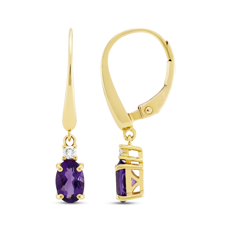 Oval-Cut Amethyst & Diamond Dangle Earrings 10K Yellow Gold