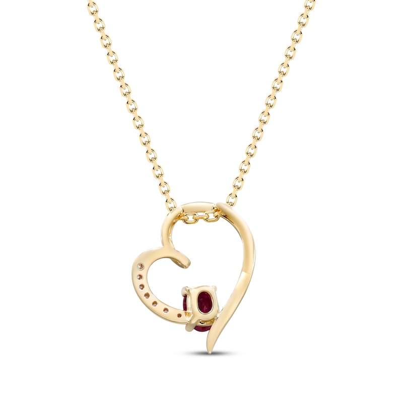 Natural Oval-Cut Ruby & Diamond Accent Tilted Heart Necklace 10K Yellow Gold 18"