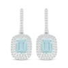 Thumbnail Image 2 of Cushion-Cut Aquamarine & White Lab-Created Sapphire Double Halo Dangle Hoop Earrings Sterling Silver