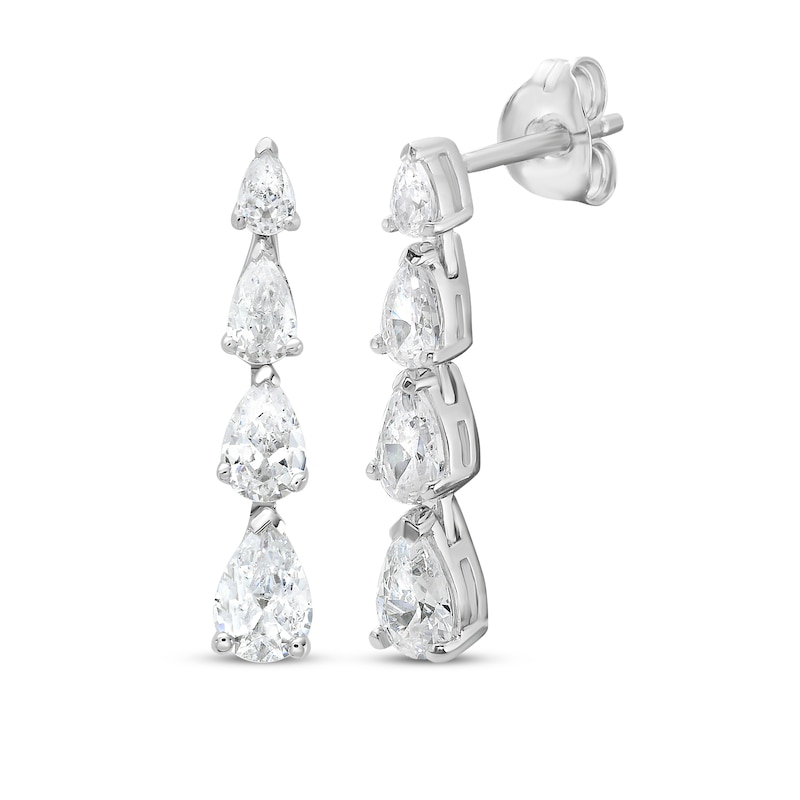 Main Image 1 of Pear-Shaped Lab-Grown Diamond Graduated Drop Earrings 1 ct tw 10K White Gold