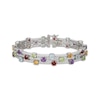 Thumbnail Image 1 of Citrine, Garnet, Amethyst, Peridot, Sky Blue Topaz & White Lab-Created Sapphire Multi-Row Bracelet Sterling Silver 7.25&quot;