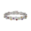 Thumbnail Image 0 of Citrine, Garnet, Amethyst, Peridot, Sky Blue Topaz & White Lab-Created Sapphire Multi-Row Bracelet Sterling Silver 7.25"