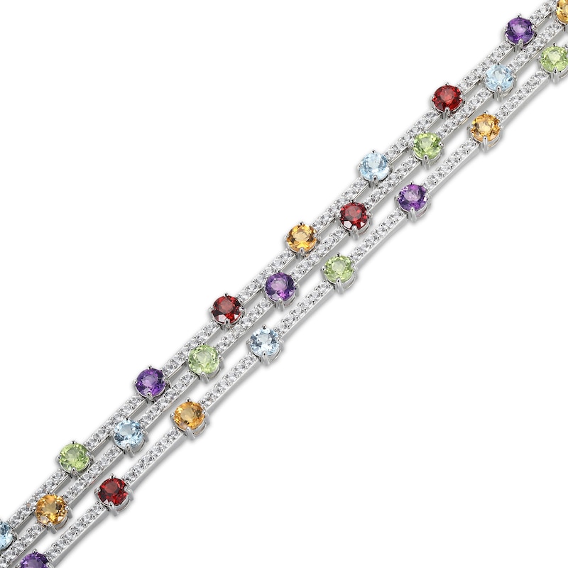 Main Image 2 of Citrine, Garnet, Amethyst, Peridot, Sky Blue Topaz & White Lab-Created Sapphire Multi-Row Bracelet Sterling Silver 7.25&quot;