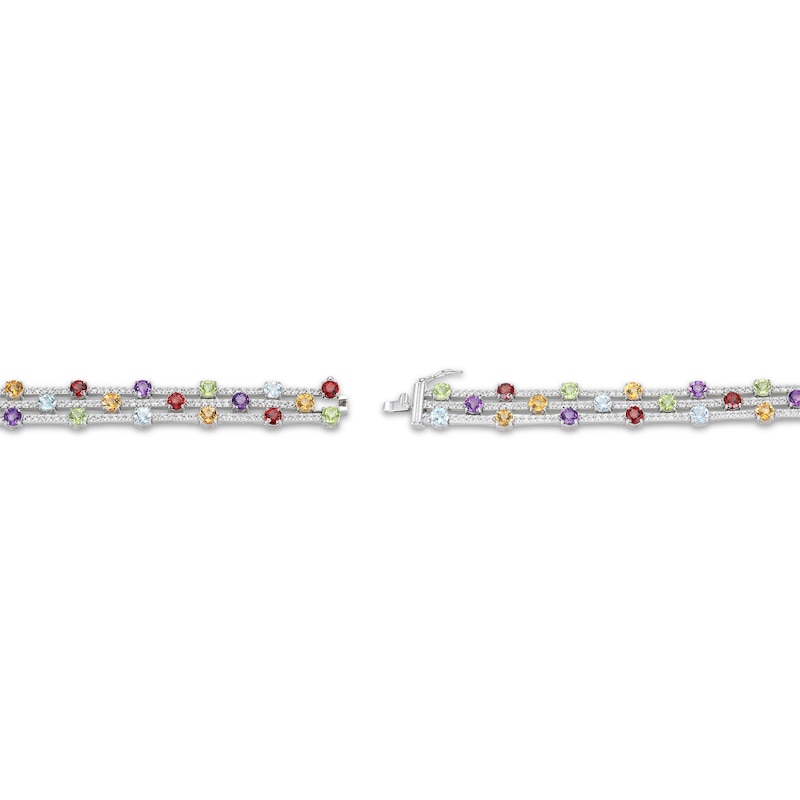 Main Image 3 of Citrine, Garnet, Amethyst, Peridot, Sky Blue Topaz & White Lab-Created Sapphire Multi-Row Bracelet Sterling Silver 7.25&quot;