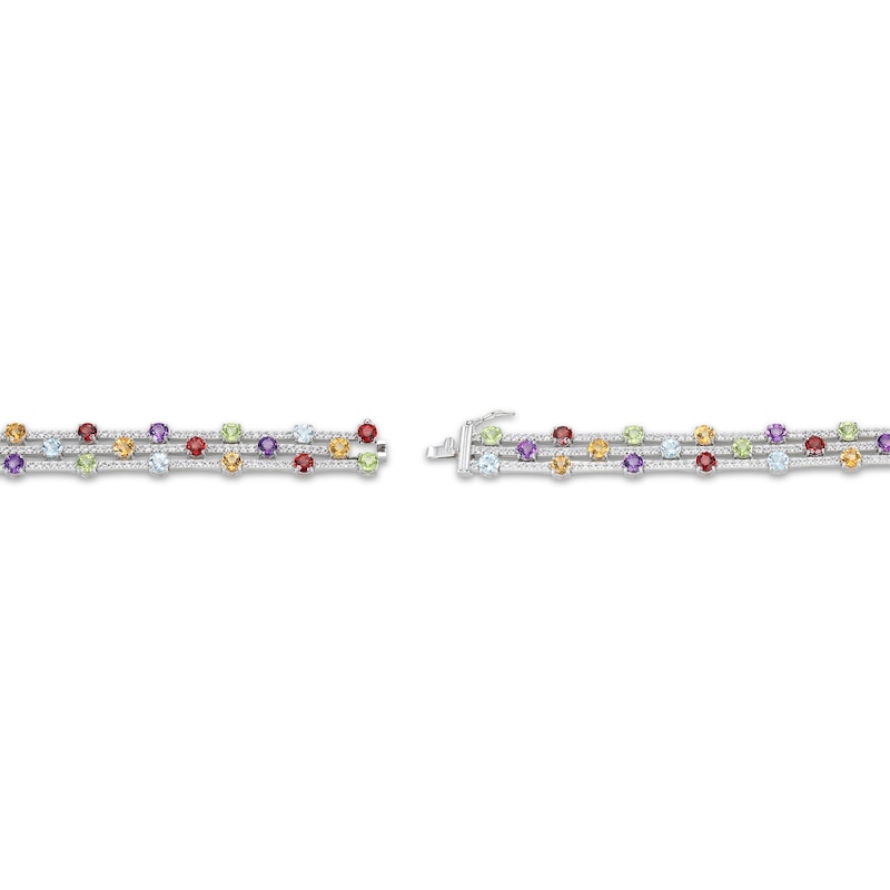 Citrine, Garnet, Amethyst, Peridot, Sky Blue Topaz & White Lab-Created Sapphire Multi-Row Bracelet Sterling Silver 7.25"