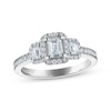 Thumbnail Image 0 of Certified Emerald-Cut Diamond Three-Stone Halo Engagement Ring 1 ct tw Platinum