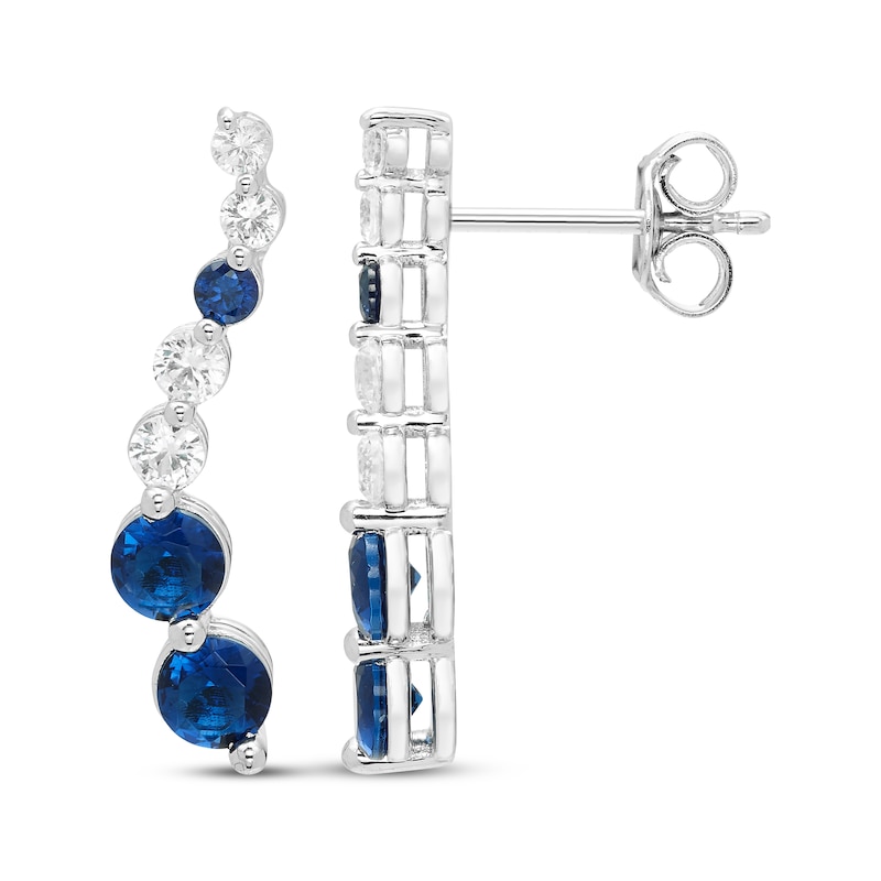 Main Image 1 of Blue & White Lab-Created Sapphire Journey Earrings 10K White Gold