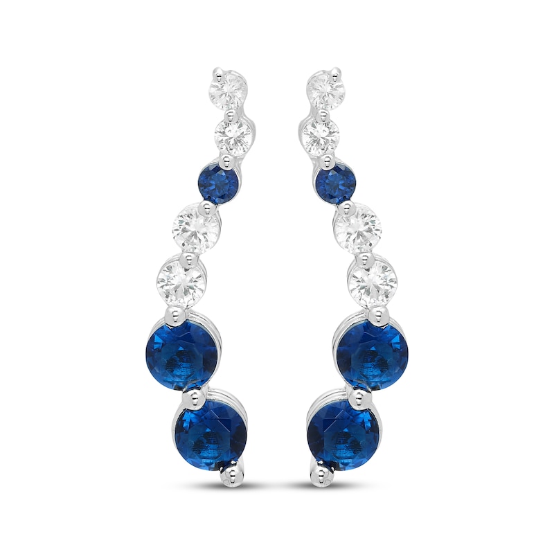 Main Image 2 of Blue & White Lab-Created Sapphire Journey Earrings 10K White Gold