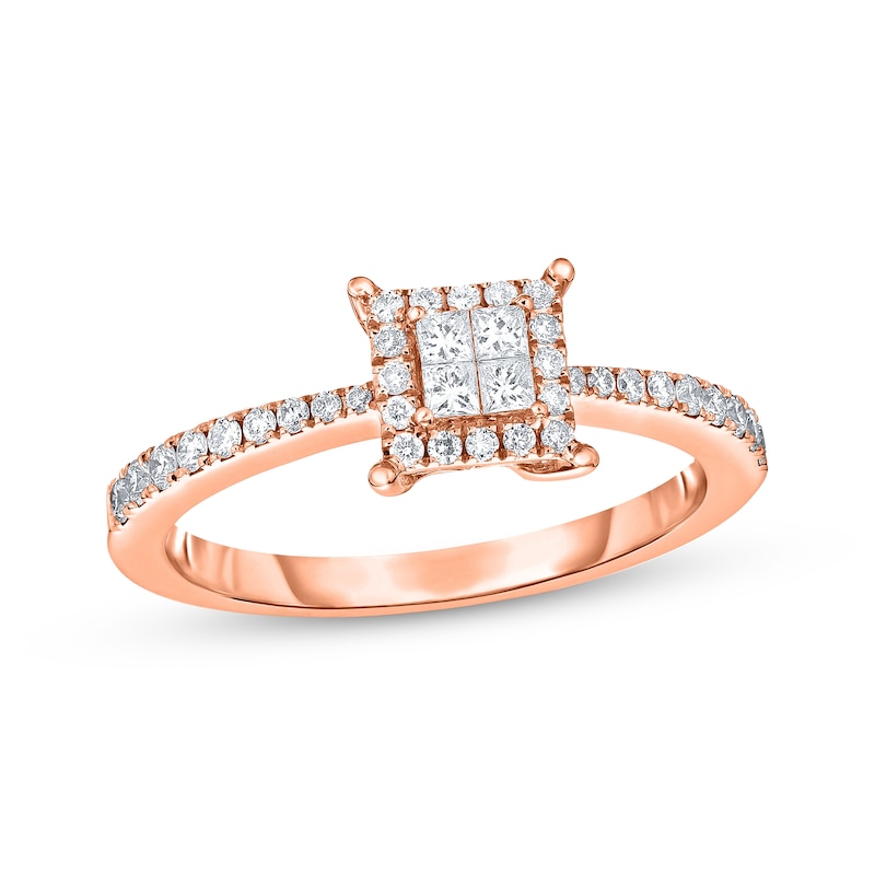 Main Image 1 of Now + Forever Princess-Cut Diamond Quad Engagement Ring 3/8 ct tw 14K Rose Gold