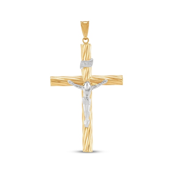 Hollow Twist Crucifix Charm 10K Two-Tone Gold
