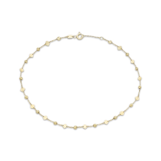 Bead & Disc Station Anklet Solid 10K Yellow Gold 10"