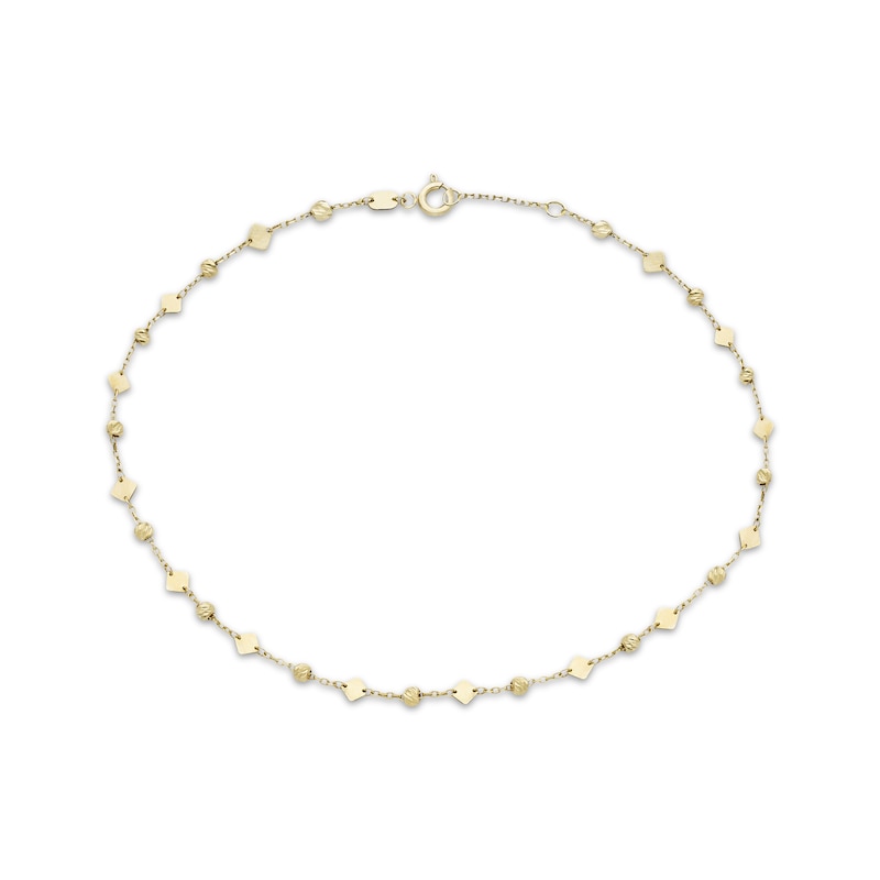 Main Image 1 of Bead & Disc Station Anklet Solid 10K Yellow Gold 10&quot;