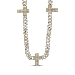 Men's Diamond Cross Station Curb Chain Necklace 3 ct tw 10K Yellow Gold 20"