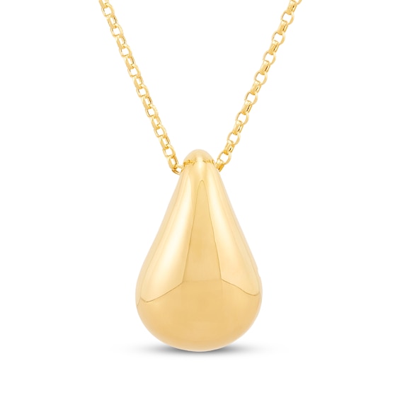 Hollow Teardrop Necklace 14K Yellow Gold 18"