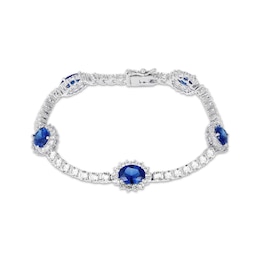 Oval-Cut Blue Lab-Created Sapphire & White Lab-Created Sapphire Station Bracelet Sterling Silver 7.25"