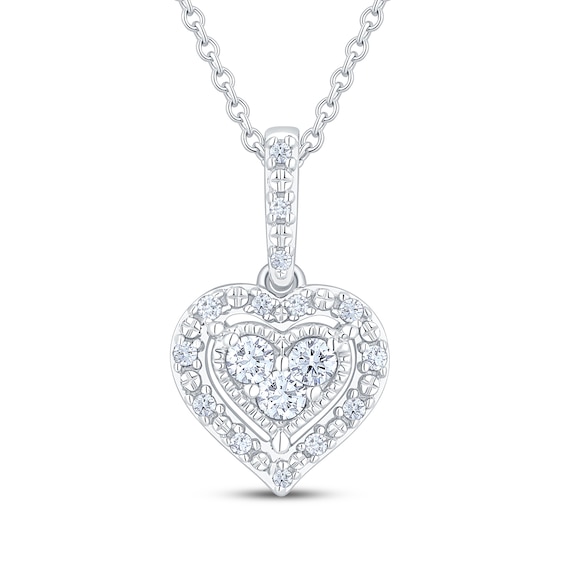 Multi-Diamond Heart Halo Necklace 1/5 ct tw Sterling Silver 18"