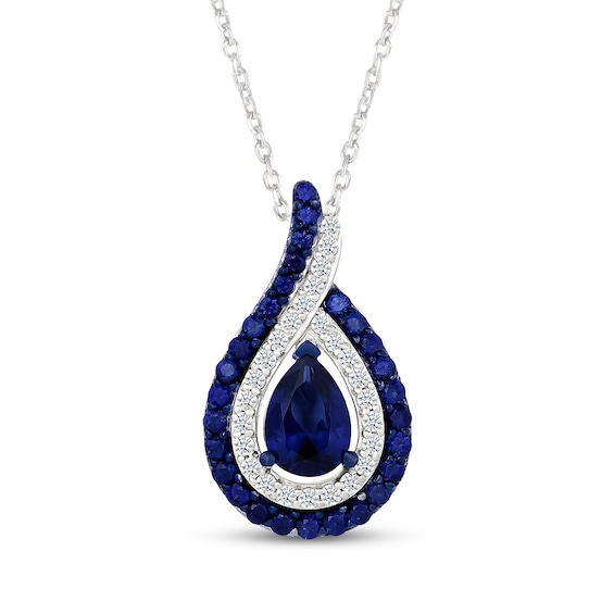 Pear-Shaped Blue Lab-Created Sapphire & White Lab-Created Sapphire Flame Necklace Sterling Silver 18"
