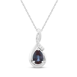 Pear-Shaped Lab-Created Alexandrite & White Lab-Created Sapphire Teardrop Twist Necklace Sterling Silver 18"