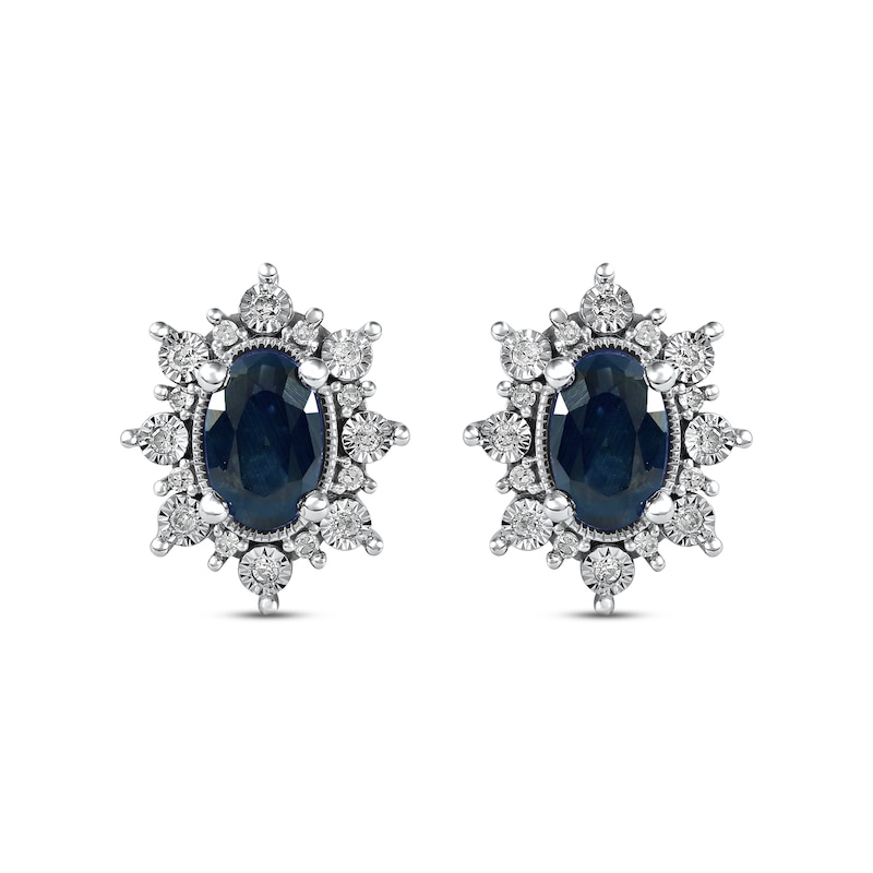 Main Image 2 of Blue Sapphire & Diamond Burst Earrings 1/8 ct tw 10K White Gold