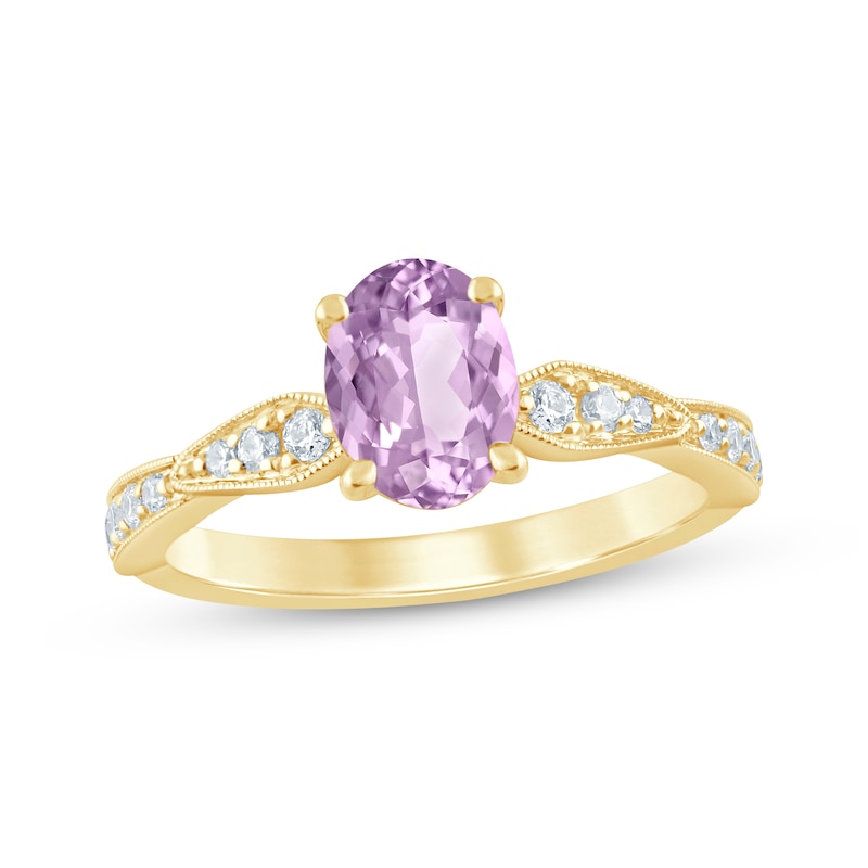 Main Image 1 of Now + Forever Oval-Cut Amethyst & Diamond Engagement Ring 1/5 ct tw 14K Yellow Gold