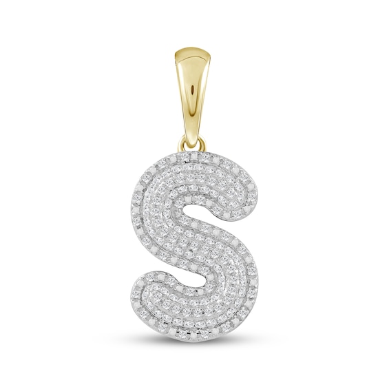 Diamond Puff Letter S Initial Charm 1/3 ct tw 10K Yellow Gold