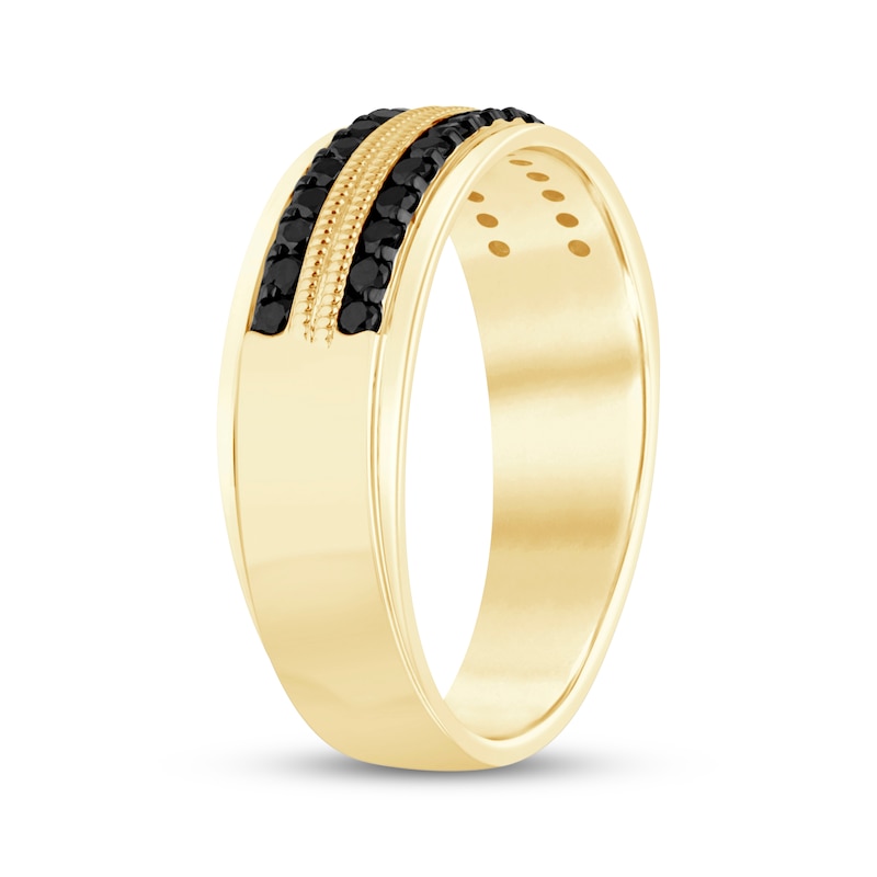 Main Image 2 of Now + Forever Now + Forever Men's Black Diamond Milgrain Wedding Band 1/2 ct tw 10K Yellow Gold