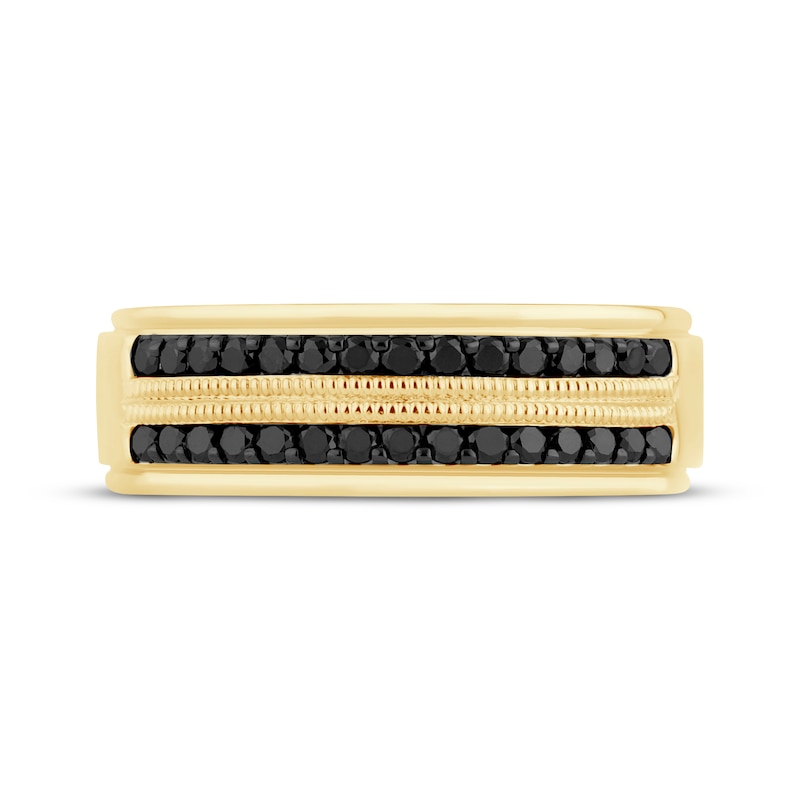 Main Image 3 of Now + Forever Now + Forever Men's Black Diamond Milgrain Wedding Band 1/2 ct tw 10K Yellow Gold