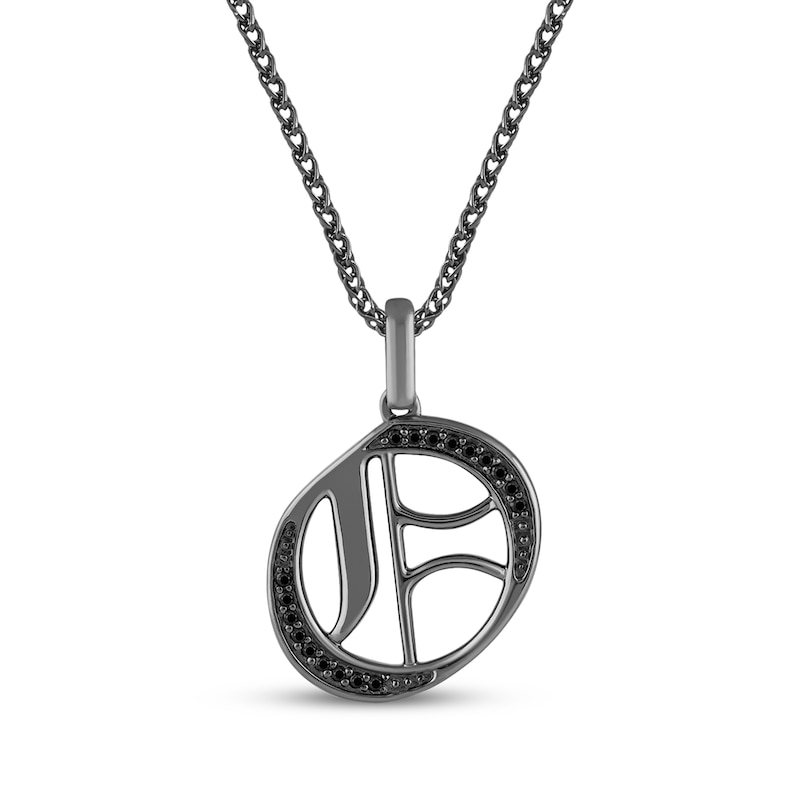 Main Image 1 of Ink & Ice Men's Black Diamond Initial &quot;O&quot; Necklace 1/8 ct tw Black Rhodium-Plated Sterling Silver 22&quot;