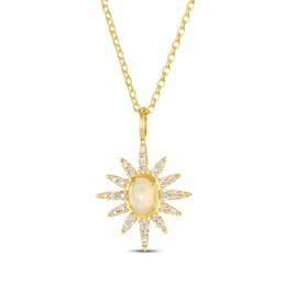 Le Vian Oval-Cut Opal Sun Necklace 1/4 ct tw Diamonds 14K Honey Gold 19"