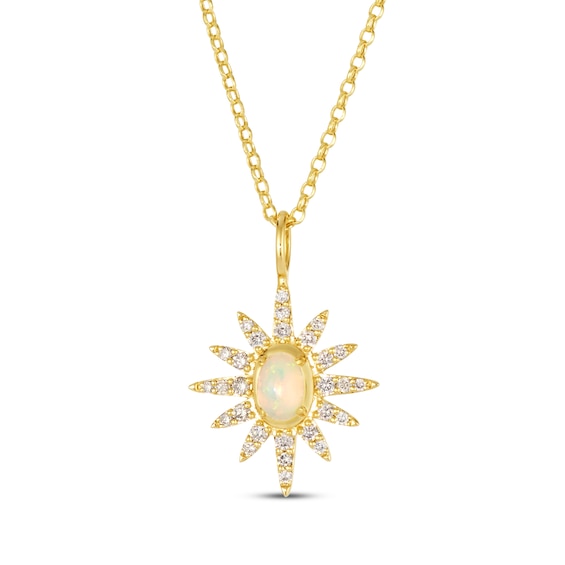 Le Vian Oval-Cut Opal Sun Necklace 1/4 ct tw Diamonds 14K Honey Gold 19"