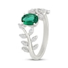 Thumbnail Image 2 of Oval-Cut Lab-Created Emerald & White Lab-Created Sapphire Leaf Ring Sterling Silver