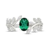 Thumbnail Image 4 of Oval-Cut Lab-Created Emerald & White Lab-Created Sapphire Leaf Ring Sterling Silver