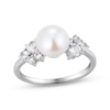 Thumbnail Image 1 of Cultured Pearl & White Lab-Created Sapphire Ring Sterling Silver