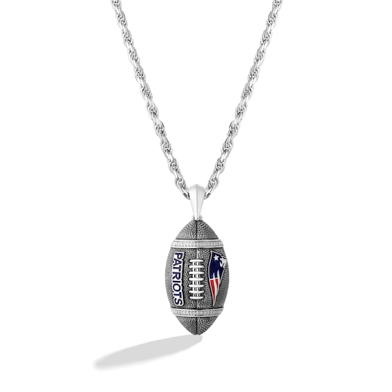True Fans New England Patriots 1/20 CT. T.W. Diamond Vertical Football Necklace in Sterling Silver