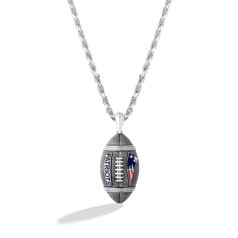 Main Image 1 of True Fans New England Patriots 1/20 CT. T.W. Diamond Vertical Football Necklace in Sterling Silver