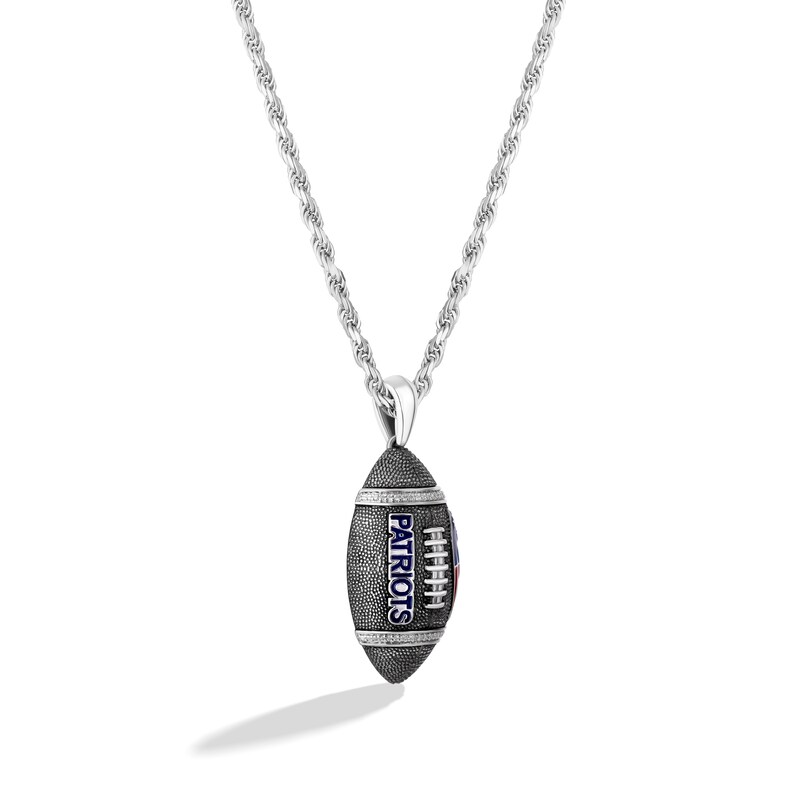 Main Image 2 of True Fans New England Patriots 1/20 CT. T.W. Diamond Vertical Football Necklace in Sterling Silver