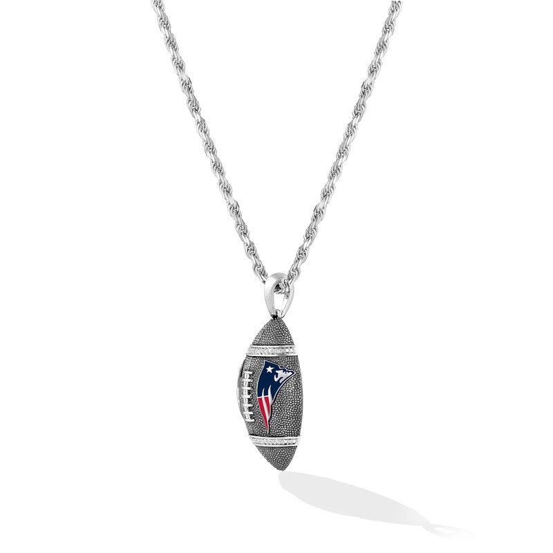 Main Image 3 of True Fans New England Patriots 1/20 CT. T.W. Diamond Vertical Football Necklace in Sterling Silver