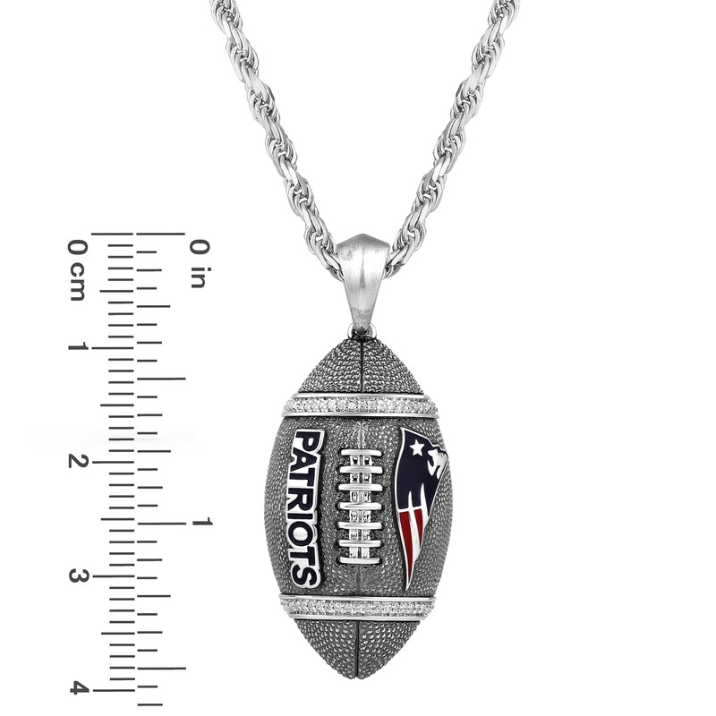 Main Image 4 of True Fans New England Patriots 1/20 CT. T.W. Diamond Vertical Football Necklace in Sterling Silver