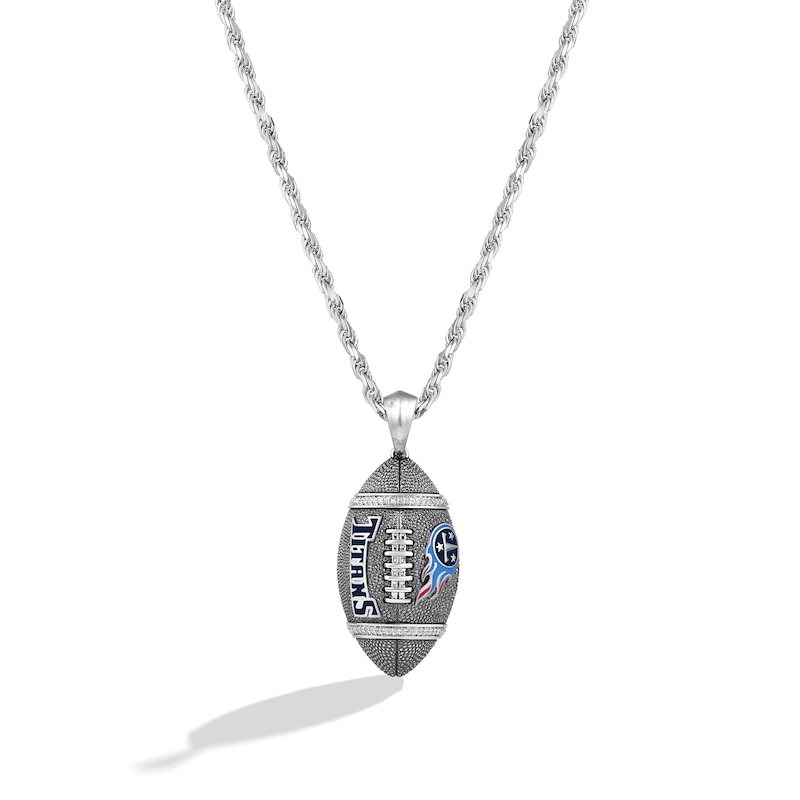 Main Image 1 of True Fans Tennessee Titans 1/20 CT. T.W. Diamond Vertical Football Necklace in Sterling Silver