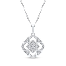 Multi-Diamond Cushion Center Open Halo Necklace 1/5 ct tw 10K White Gold 18"