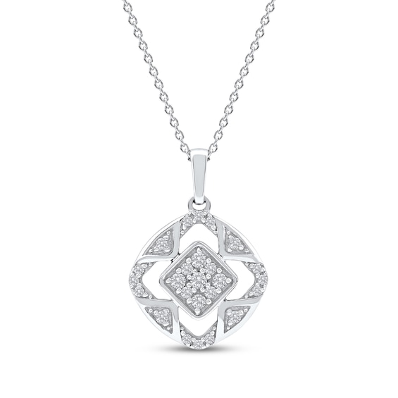 Multi-Diamond Cushion Center Open Halo Necklace 1/5 ct tw 10K White Gold 18"
