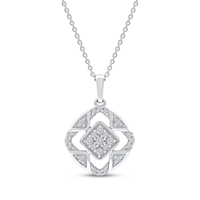 Main Image 1 of Multi-Diamond Cushion Center Open Halo Necklace 1/5 ct tw 10K White Gold 18&quot;