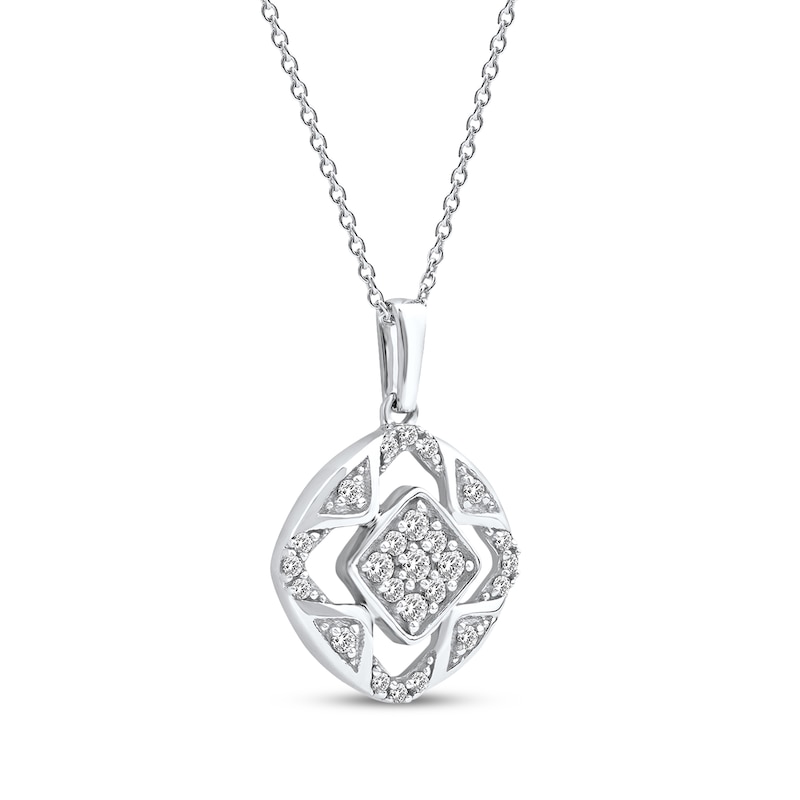 Main Image 2 of Multi-Diamond Cushion Center Open Halo Necklace 1/5 ct tw 10K White Gold 18&quot;