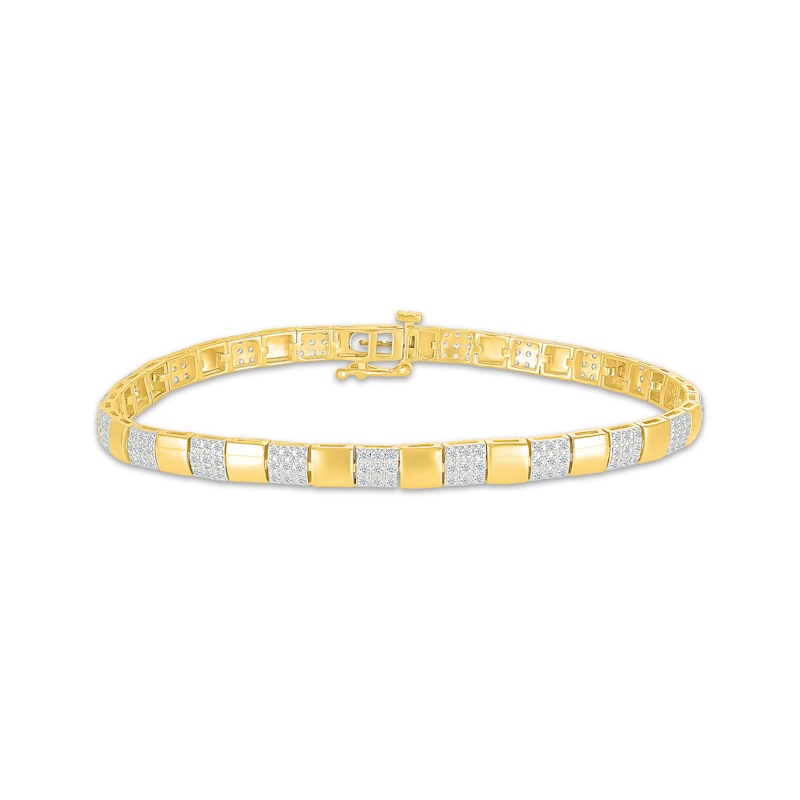 Main Image 1 of Multi-Diamond Alternating Square Link Bracelet 1 ct tw 10K Yellow Gold 7.25"