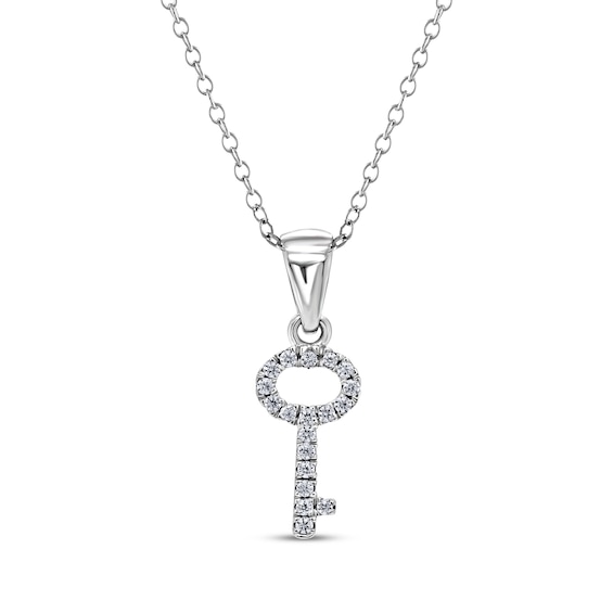Diamond Mini Key Necklace 1/15 ct tw Sterling Silver 18"