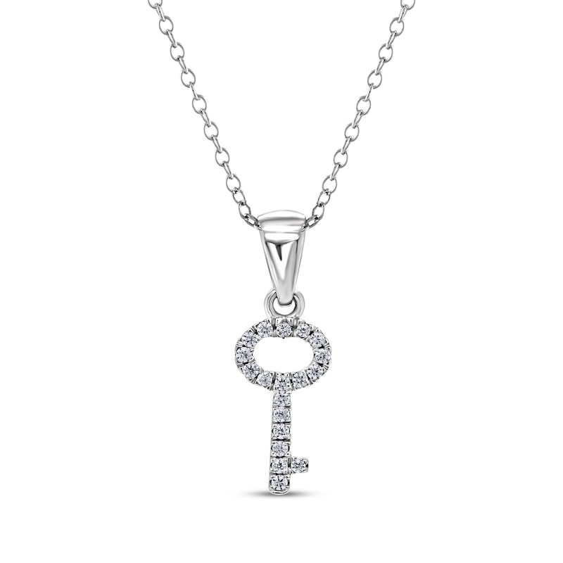 Main Image 1 of Diamond Mini Key Necklace 1/15 ct tw Sterling Silver 18"
