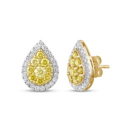 Yellow & White Lab-Grown Diamond Pear-Shaped Stud Earrings 1 ct tw 10K Yellow Gold