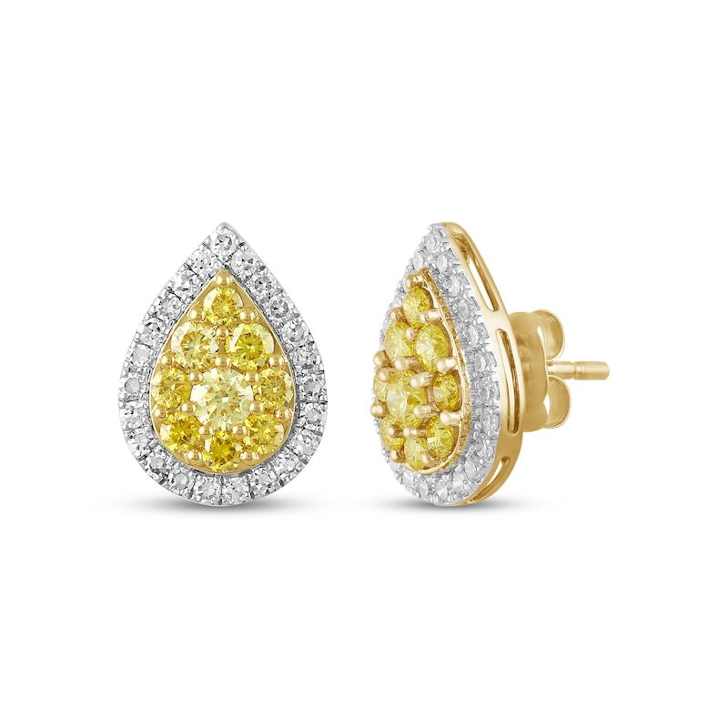 Main Image 1 of Yellow & White Lab-Grown Diamond Pear-Shaped Stud Earrings 1 ct tw 10K Yellow Gold