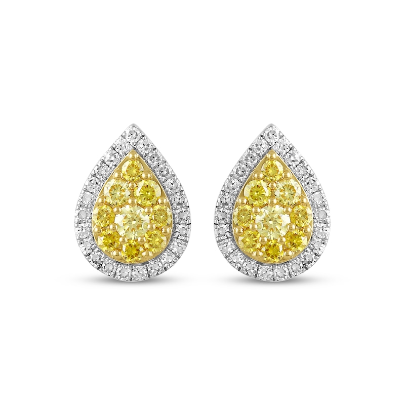 Main Image 2 of Yellow & White Lab-Grown Diamond Pear-Shaped Stud Earrings 1 ct tw 10K Yellow Gold
